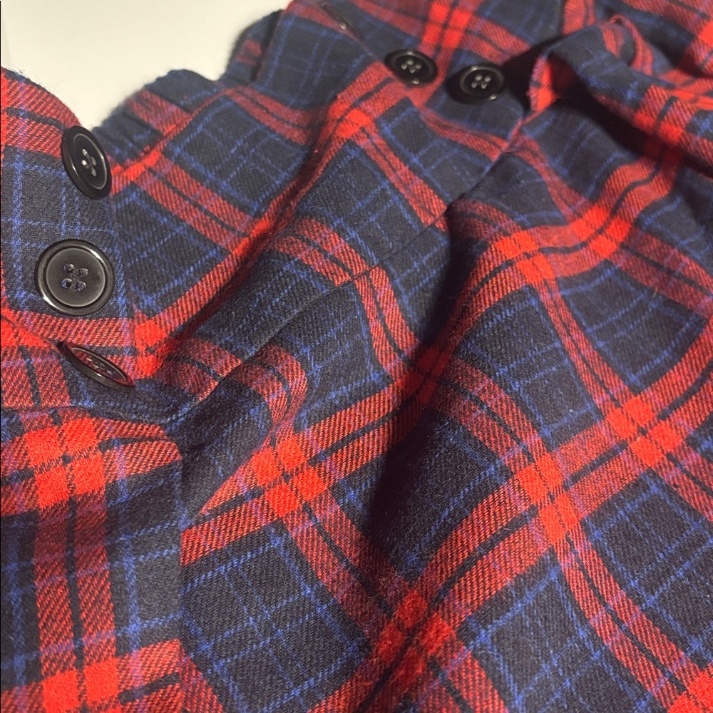 Plaid Button-Detail Skirt - Red and Blue - Picture 3 of 3